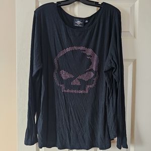 BLACK Harley Davidson Long Sleeve, Pink Rhineshone skull. Price drop blow out!